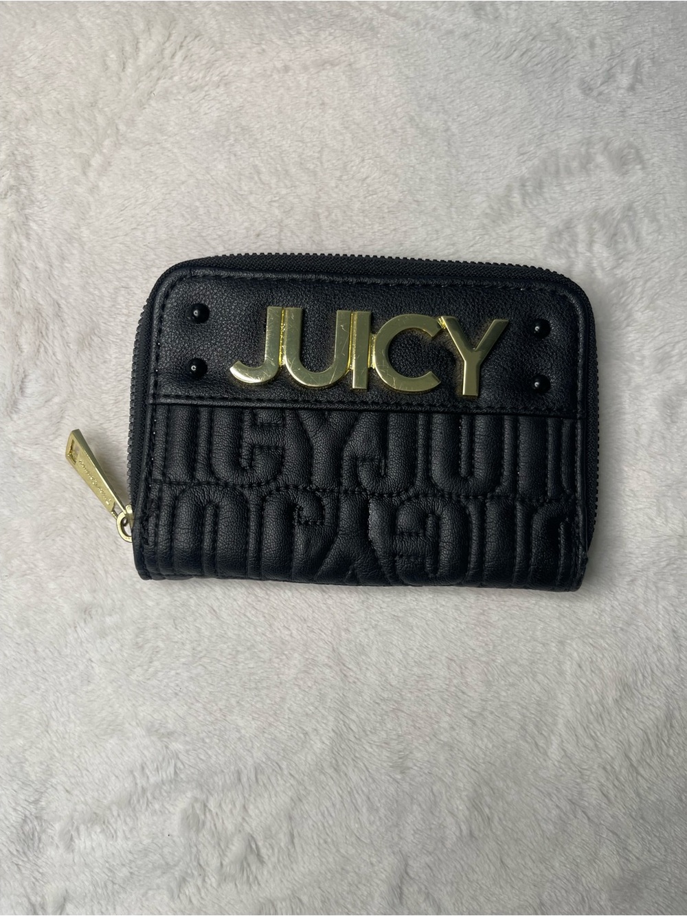 Juicy Couture Black Quilted Wallet with Gold JUICY Plaque